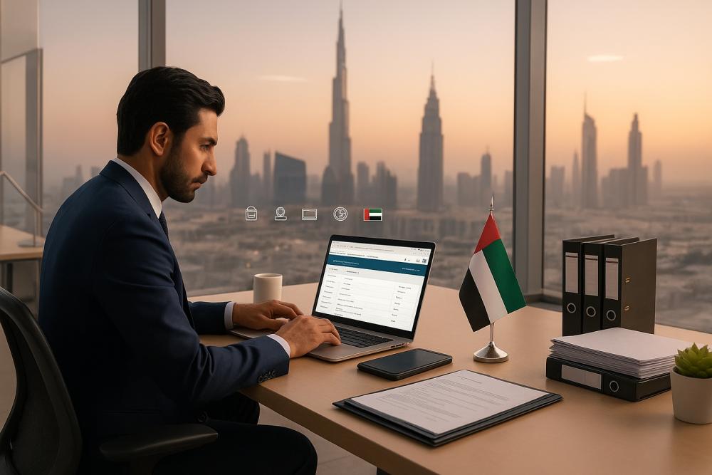 Business owner completing VAT Registration in the UAE using an online portal